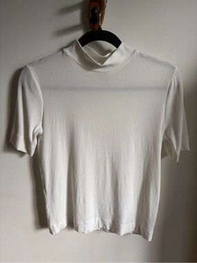 Twik Cream Ribbed Short-Sleeve Mock Neck T-Shirt